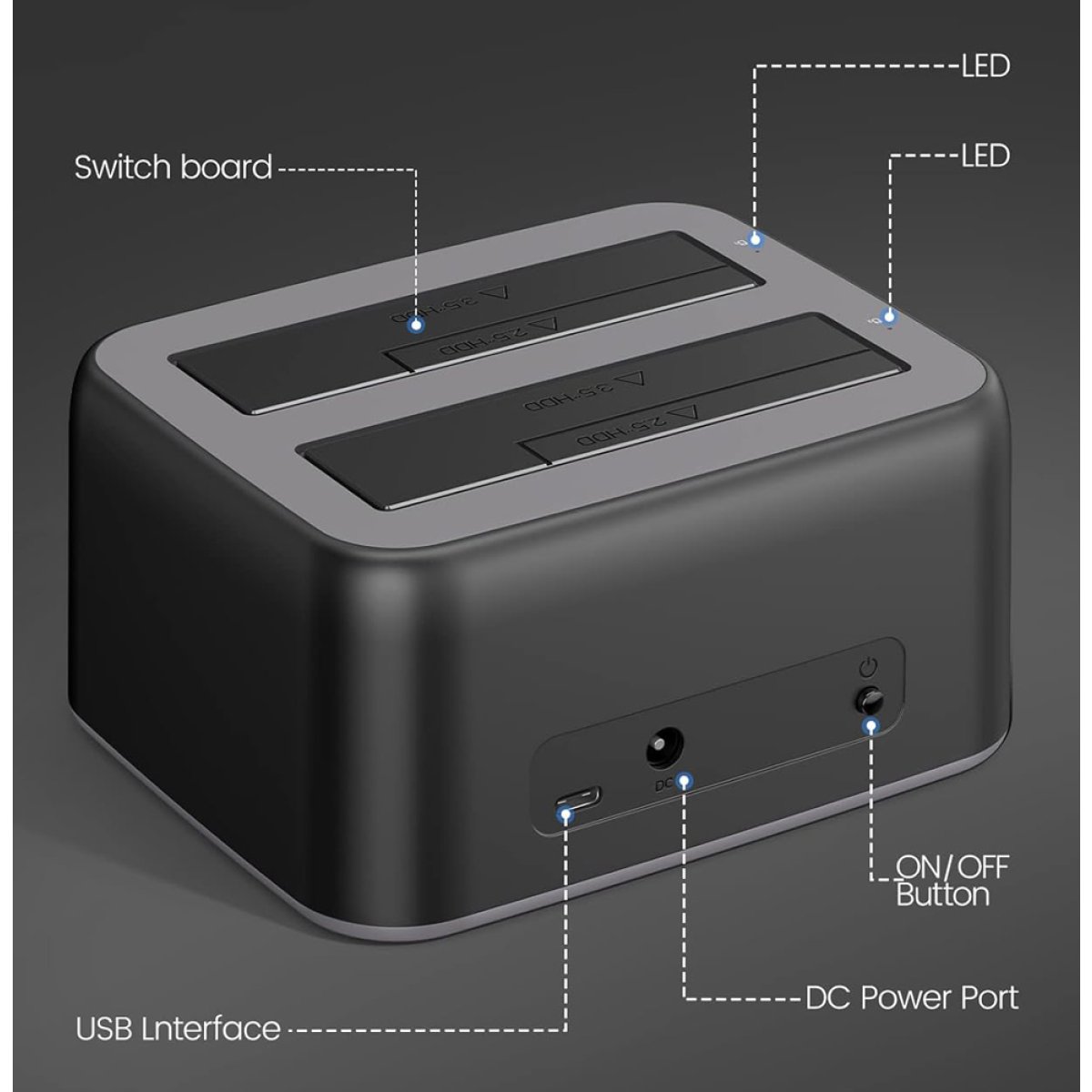 ORICO docking station για 2.5" ή 3.5" SATA HDD/SSD 6829C3-V1, 2 θέσεων, 5Gbps, μαύρο - Image 4