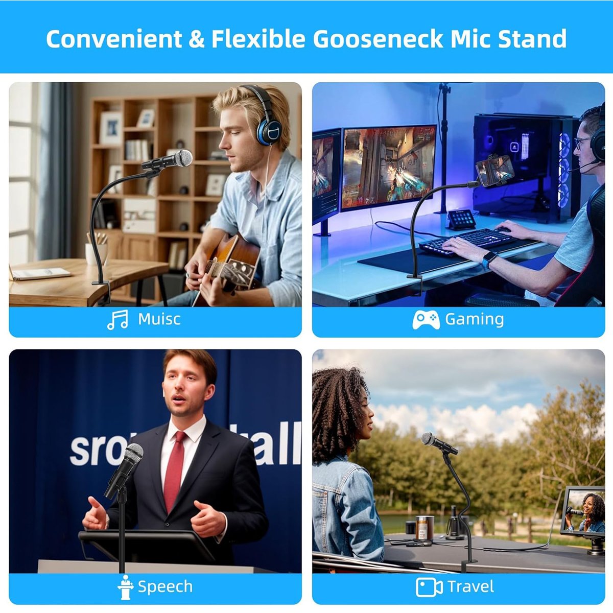 PRIZMORA βάση γραφείου για μικρόφωνο/smartphone AS11 με εύκαμπτο βραχίονα, μαύρη - Image 2