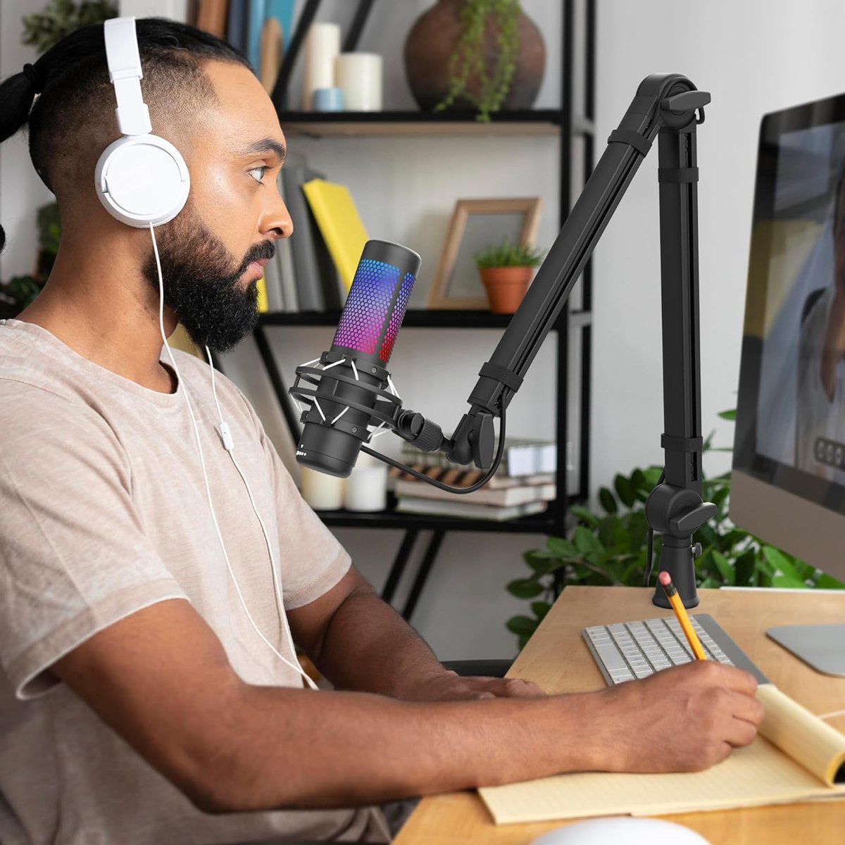 PRIZMORA βάση γραφείου για μικρόφωνο/smartphone AS26 με βραχίονα 2 σημείων, μαύρη - Image 2