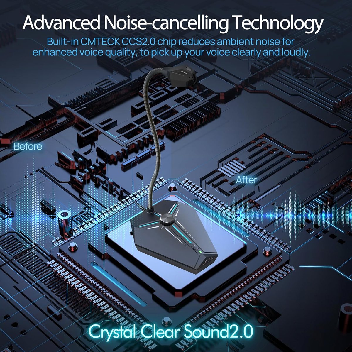 G006PLUS-3 CMTECK επιτραπέζιο μικρόφωνο G006Plus με εύκαμπτο βραχίονα, omnidirectional, USB, μαύρο - Image 4