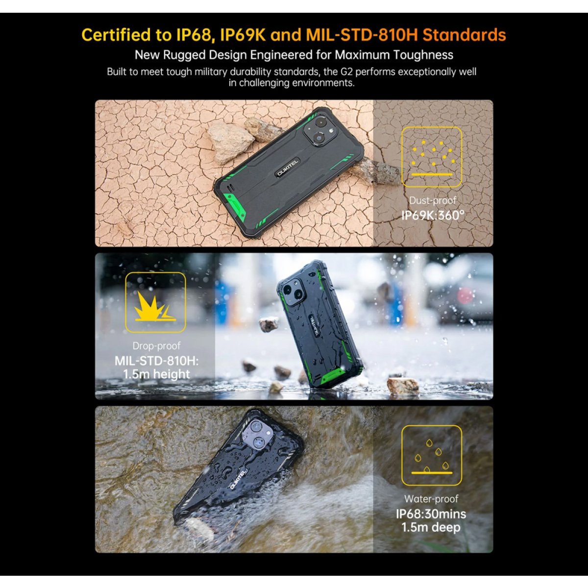 OUKITEL smartphone G2, 6", 4/64GB, 6300mAh, IP68/IP69K, πορτοκαλί - Image 2