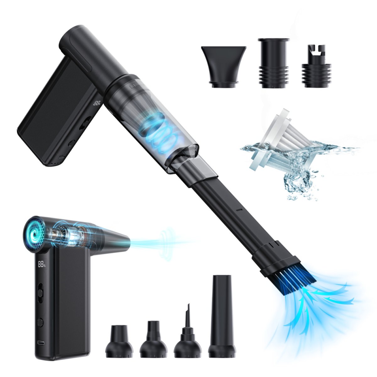 KNZ-AD51-6 KINZIR 2 σε 1 σκουπάκι χειρός & air duster AD51, 180W, 4000mAh, μαύρο - Image 7