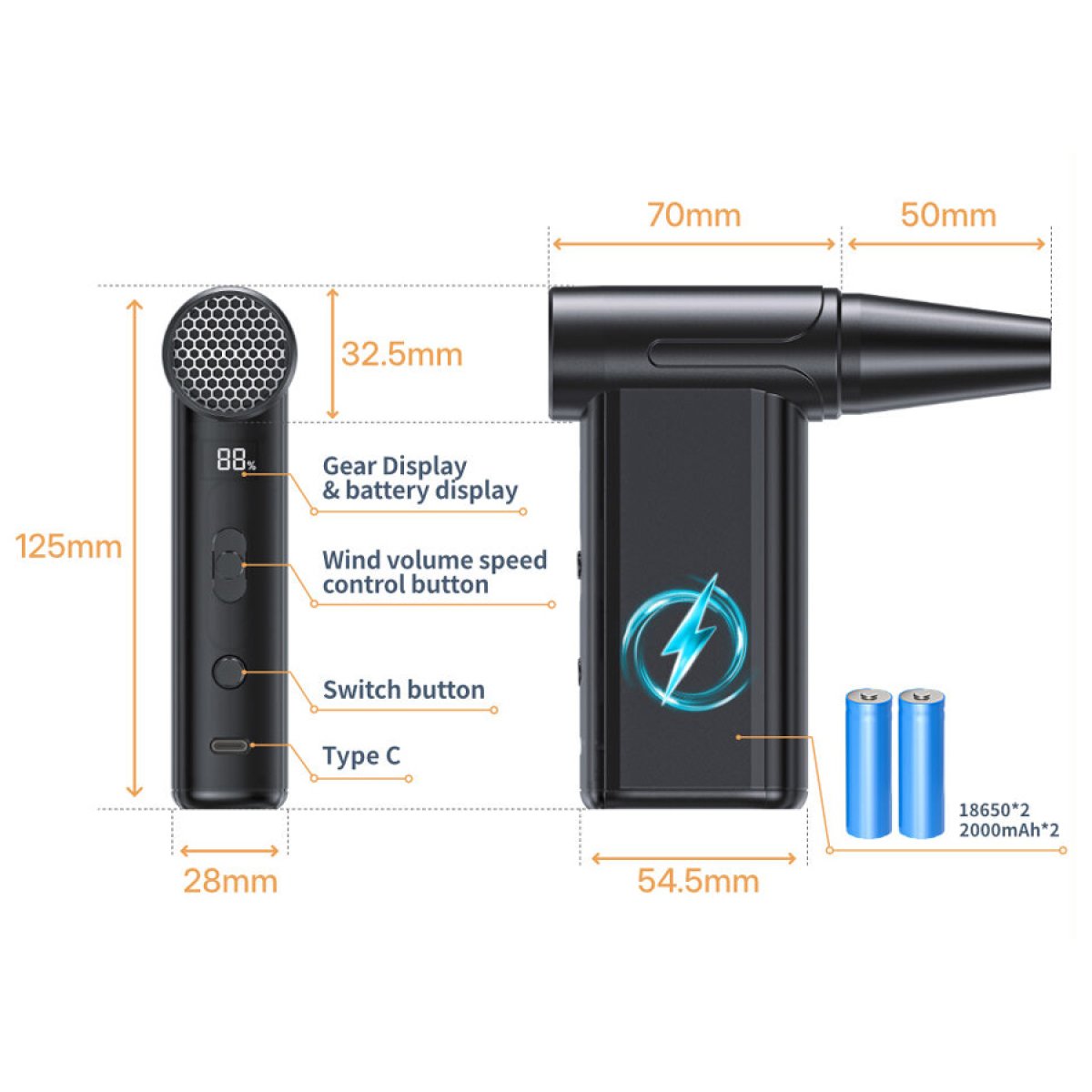 KNZ-AD51-8 KINZIR 2 σε 1 σκουπάκι χειρός & air duster AD51, 180W, 4000mAh, μαύρο - Image 9