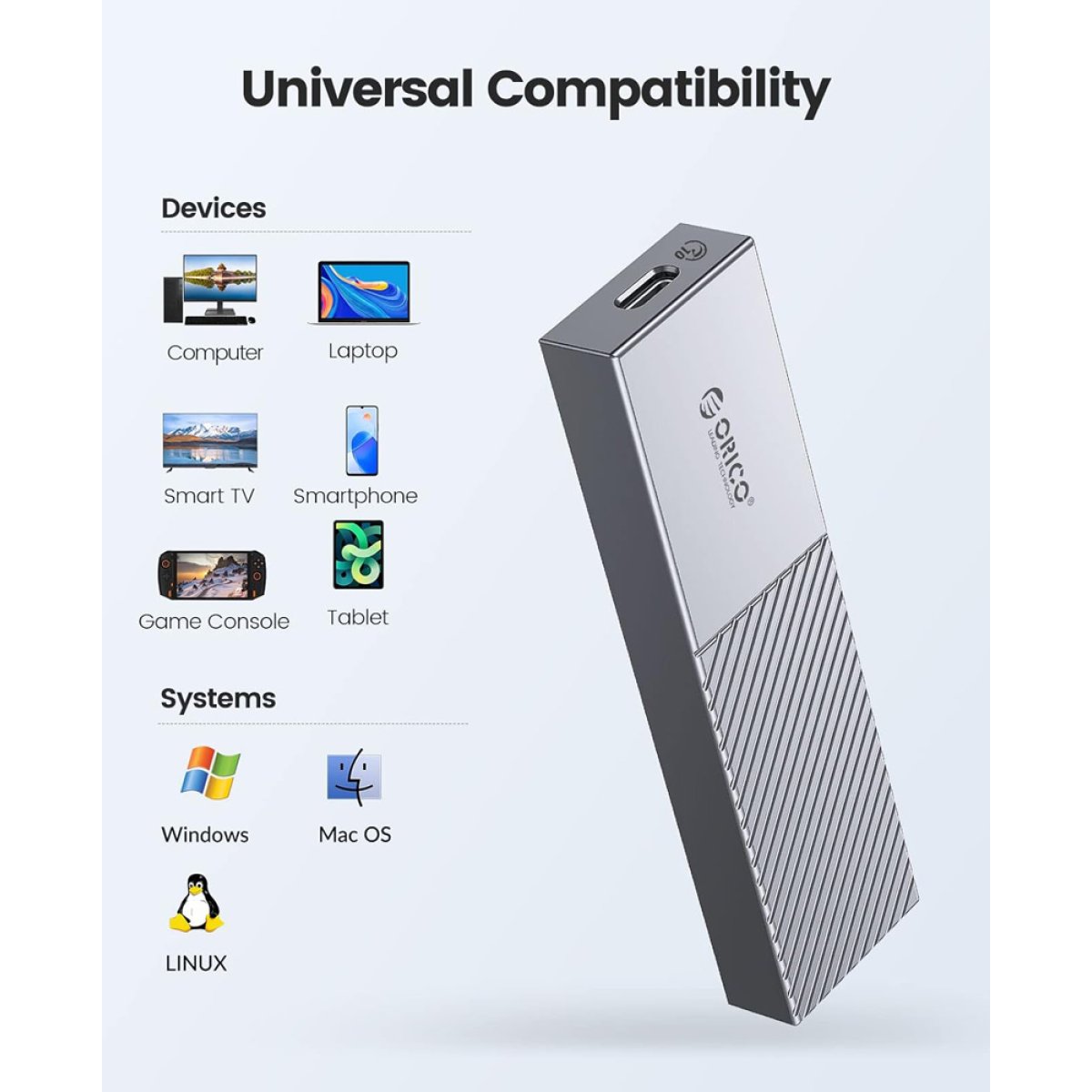 ORICO θήκη για M.2 NVME SSD M206C3-G2, 10Gbps, γκρι - Image 4