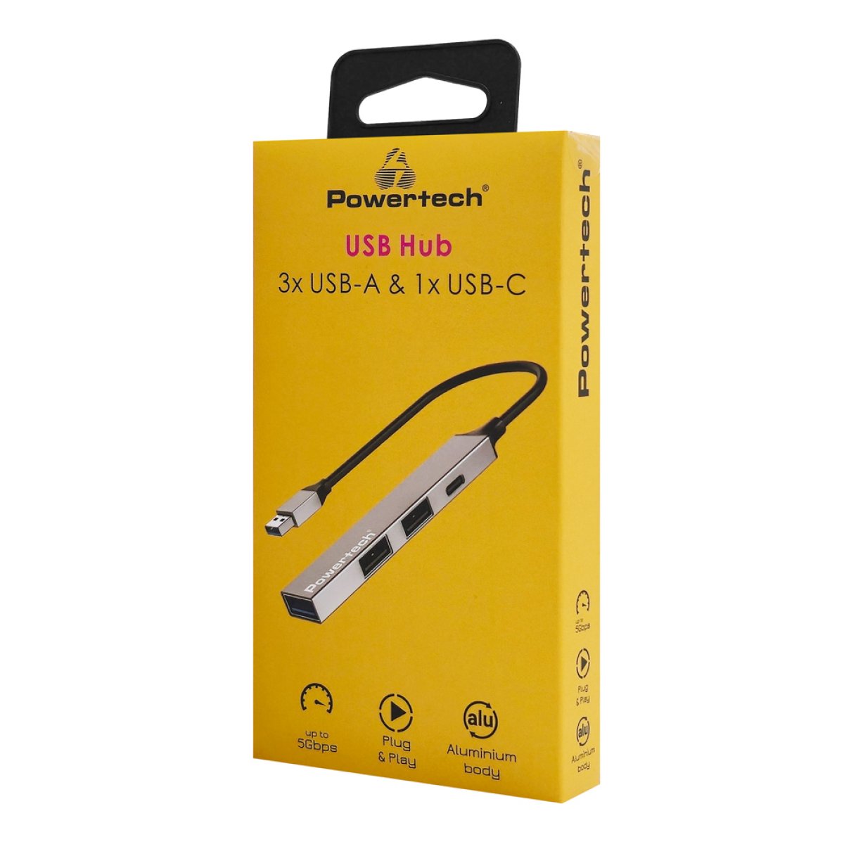 PT-1413-1 POWERTECH USB hub PT-1413, 4x θυρών, USB 3.2, 5Gbps, USB σύνδεση, γκρι - Image 2