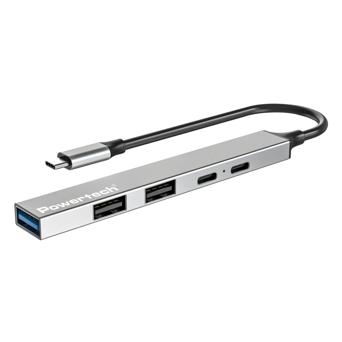 POWERTECH USB hub PT-1414, 5x θυρών, USB 3.2, 5Gbps, 100W, USB-C σύνδεση, γκρι - Image 1
