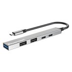 POWERTECH USB hub PT-1414, 5x θυρών, USB 3.2, 5Gbps, 100W, USB-C σύνδεση, γκρι