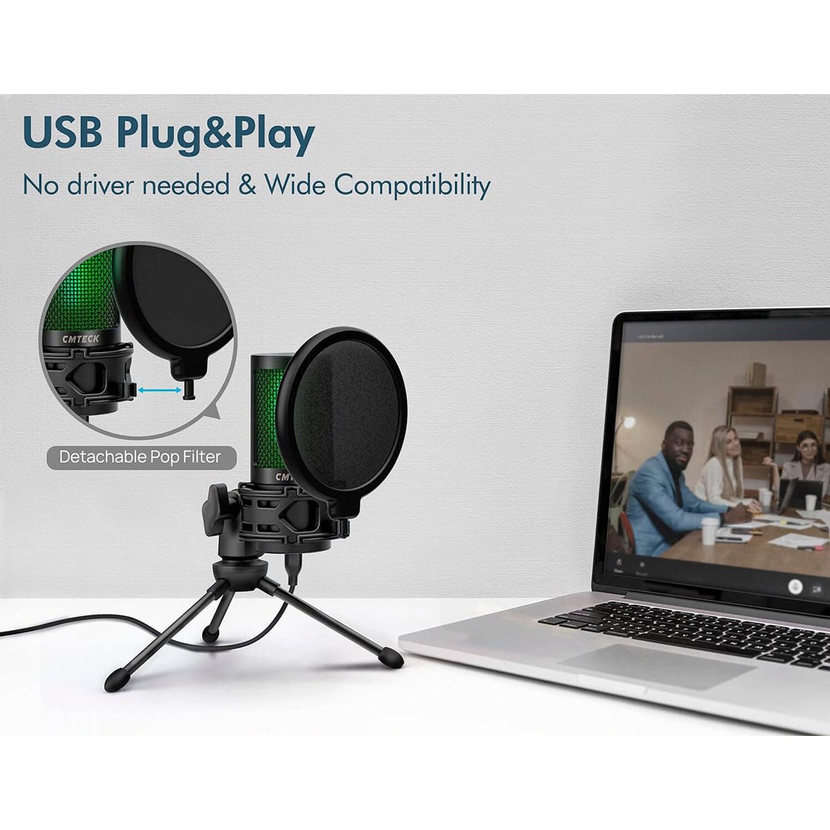 XM550-1 CMTECK επιτραπέζιο μικρόφωνο XM550 με pop φίλτρο, καρδιοειδές, USB, μαύρο - Image 2