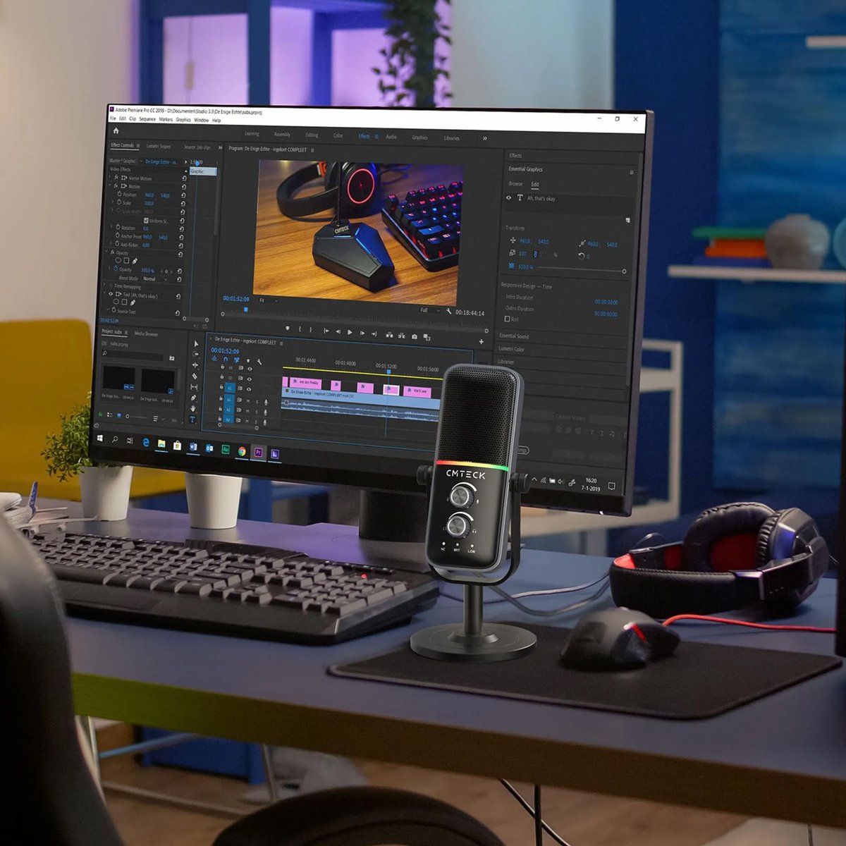 XM600-1 CMTECK επιτραπέζιο μικρόφωνο XM600, omnidirectional/καρδιοειδές, USB, RGB LED, μαύρο - Image 2