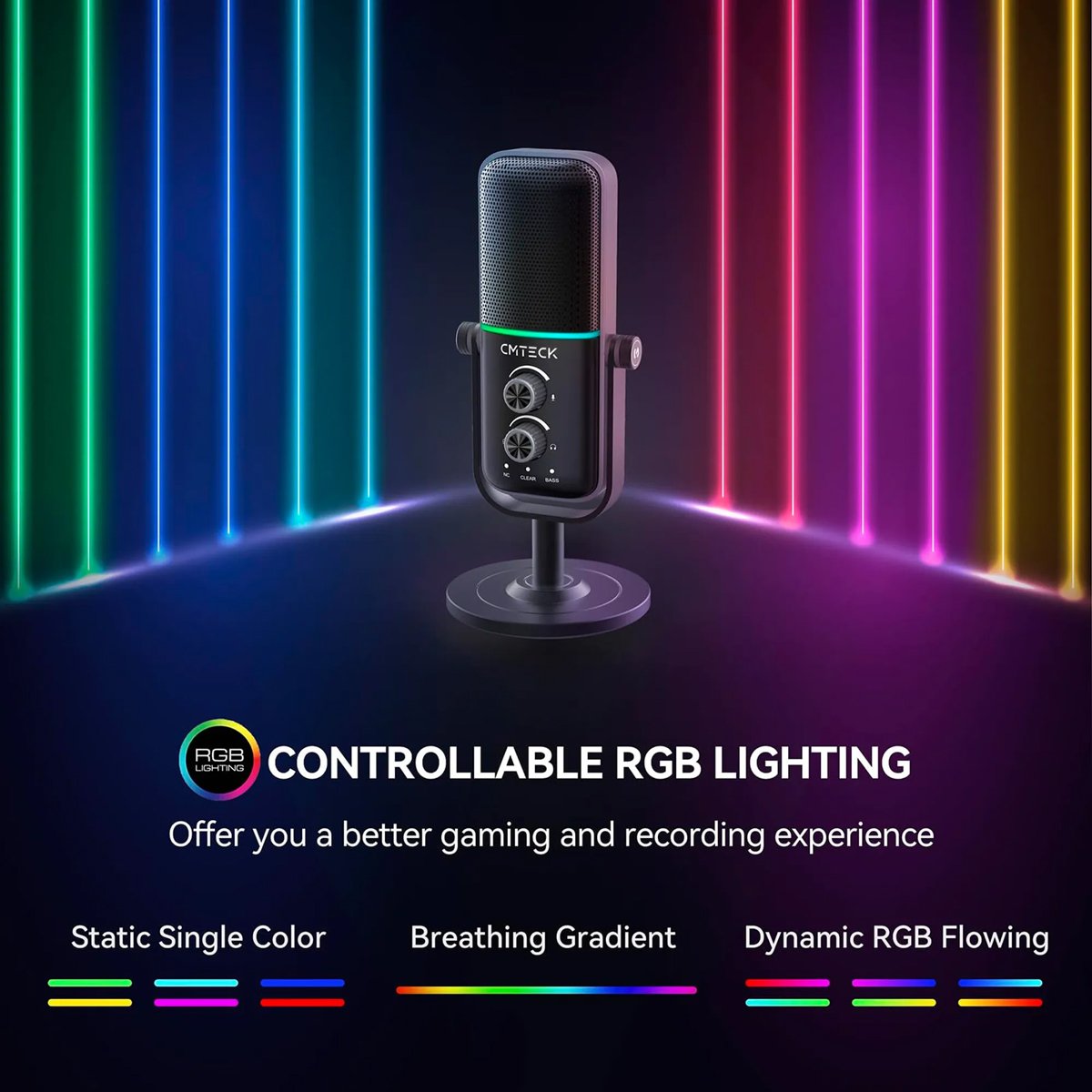 XM600-2 CMTECK επιτραπέζιο μικρόφωνο XM600, omnidirectional/καρδιοειδές, USB, RGB LED, μαύρο - Image 3