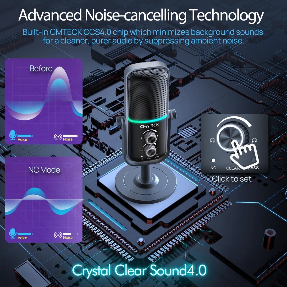XM600-6 CMTECK επιτραπέζιο μικρόφωνο XM600, omnidirectional/καρδιοειδές, USB, RGB LED, μαύρο - Image 7