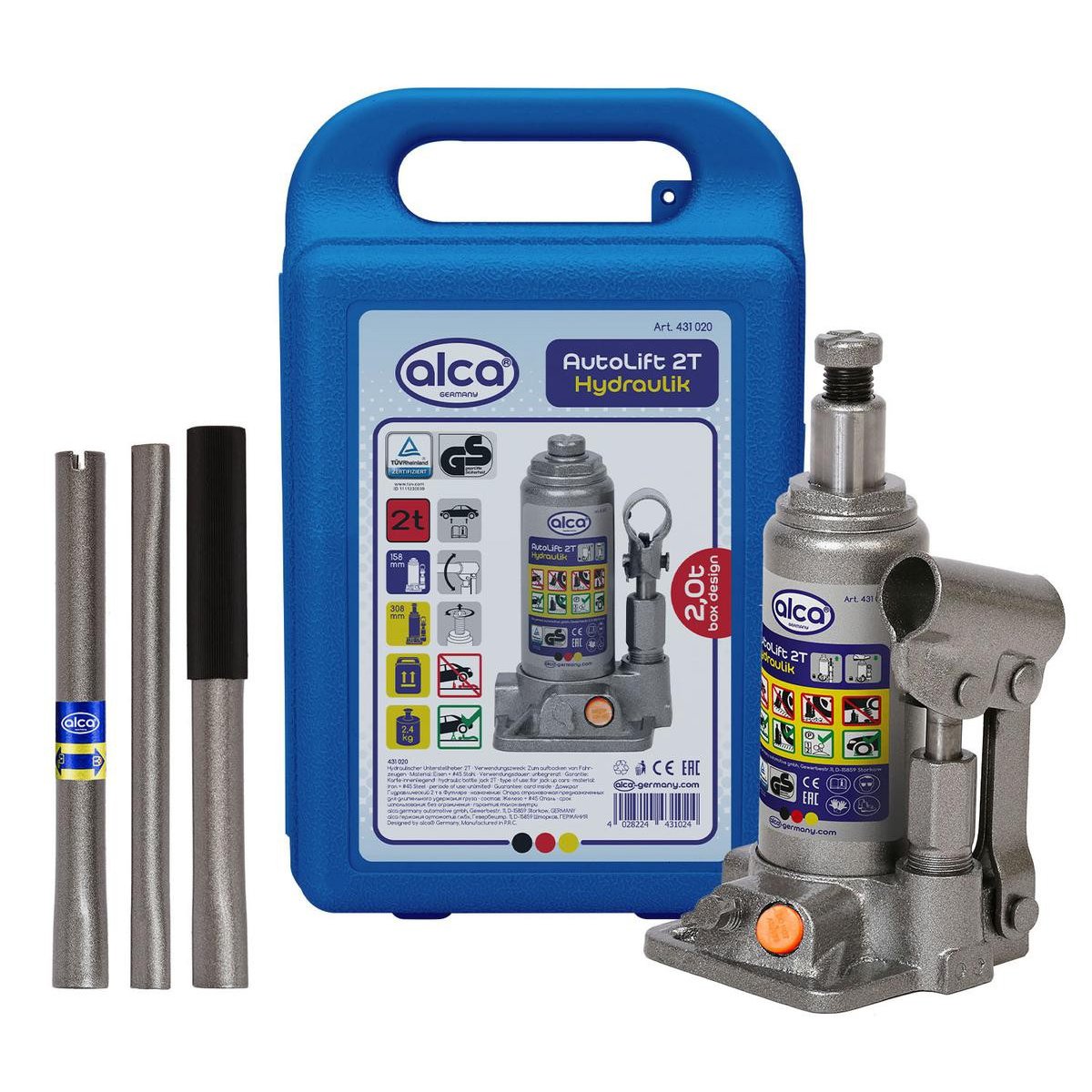 431020 ALCA υδραυλικός γρύλος μπουκάλας 431020, έως 2 τόνοι, 31cm - Image 1
