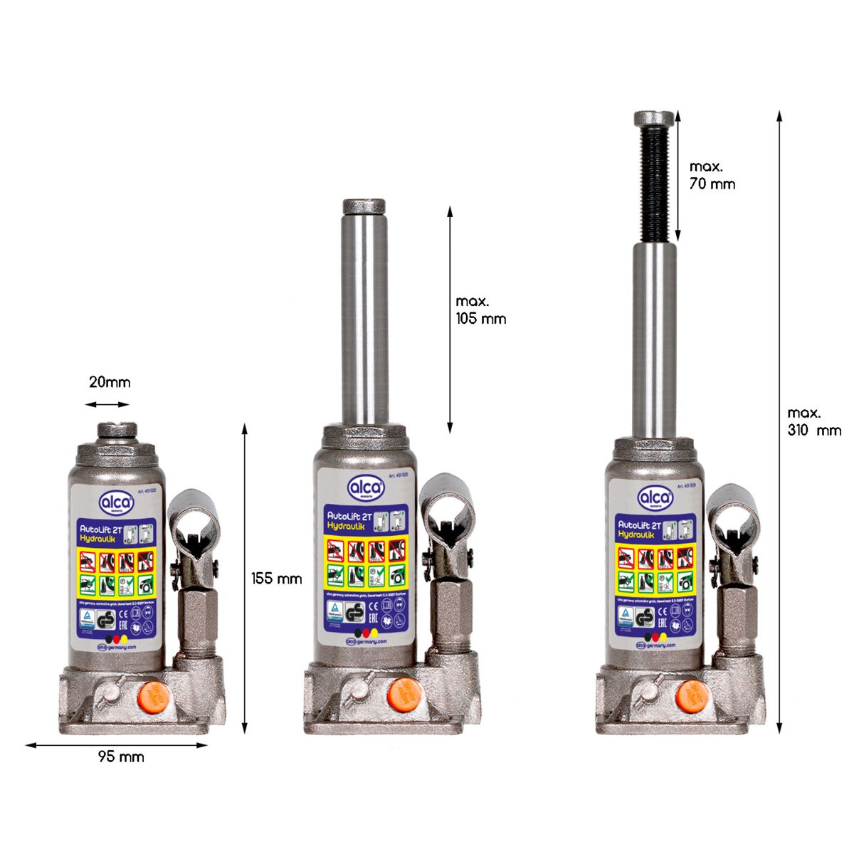 431020-5 ALCA υδραυλικός γρύλος μπουκάλας 431020, έως 2 τόνοι, 31cm - Image 6