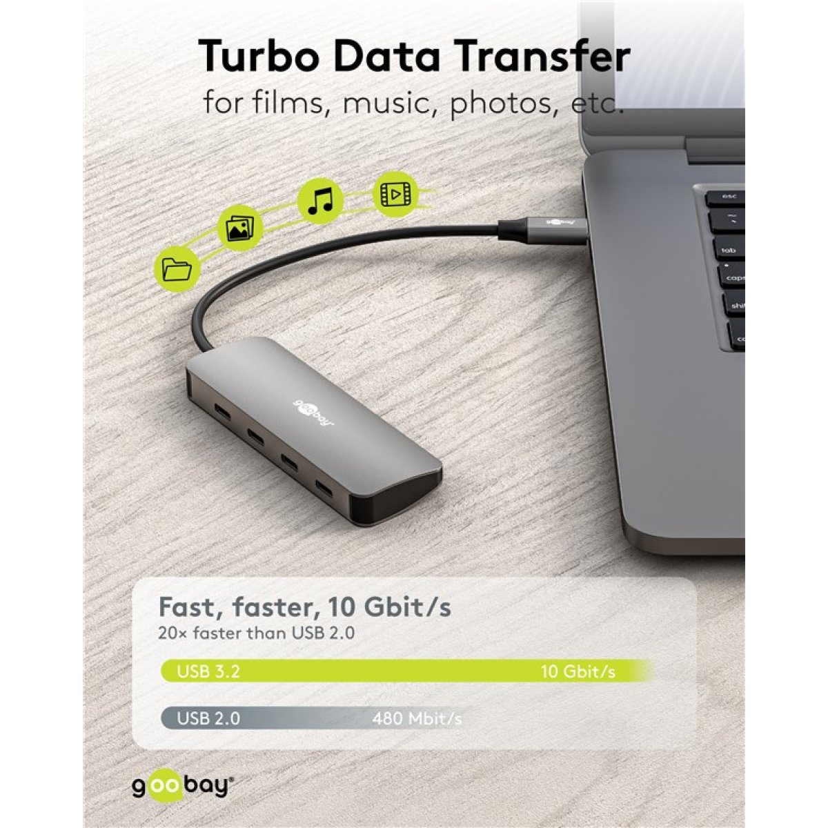 GOOBAY USB hub 76565, 4x θυρών, USB 3.2, 10Gbps, USB-C σύνδεση, γκρι - Image 3
