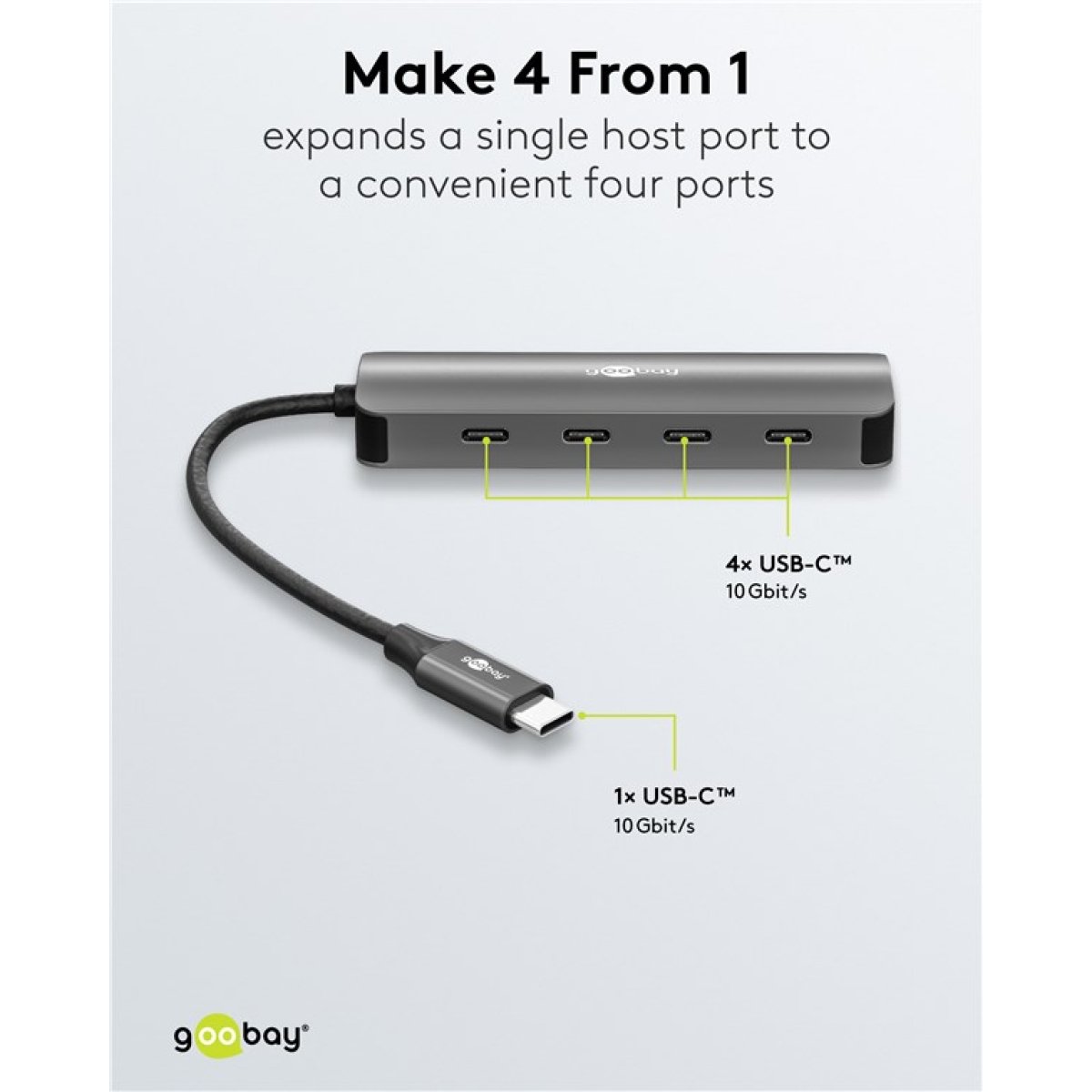 GOOBAY USB hub 76565, 4x θυρών, USB 3.2, 10Gbps, USB-C σύνδεση, γκρι - Image 4