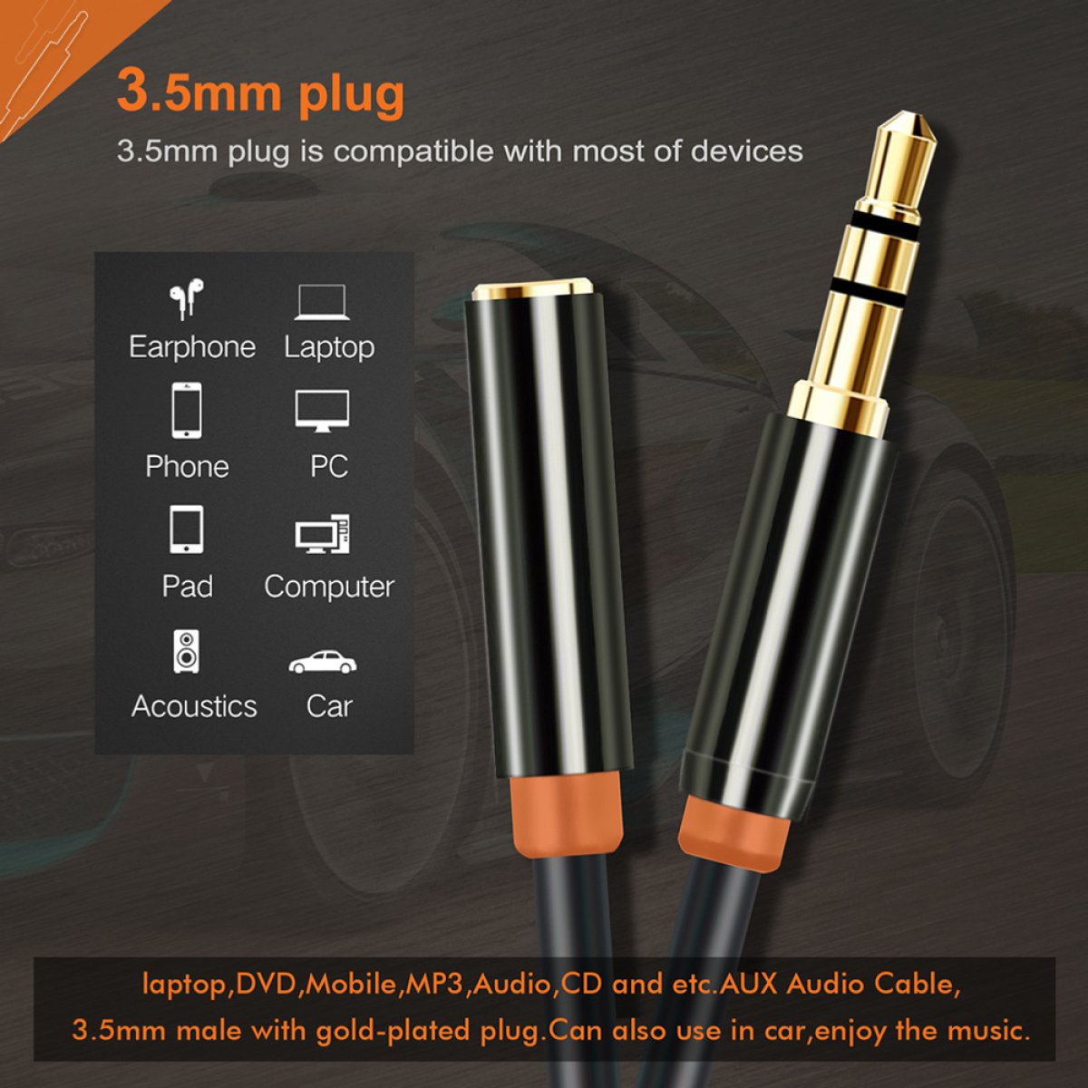 CABLETIME καλώδιο προέκτασης ήχου 3.5mm CT-AV311-P11FG, gold plated, 1.5m, μαύρο - Image 5