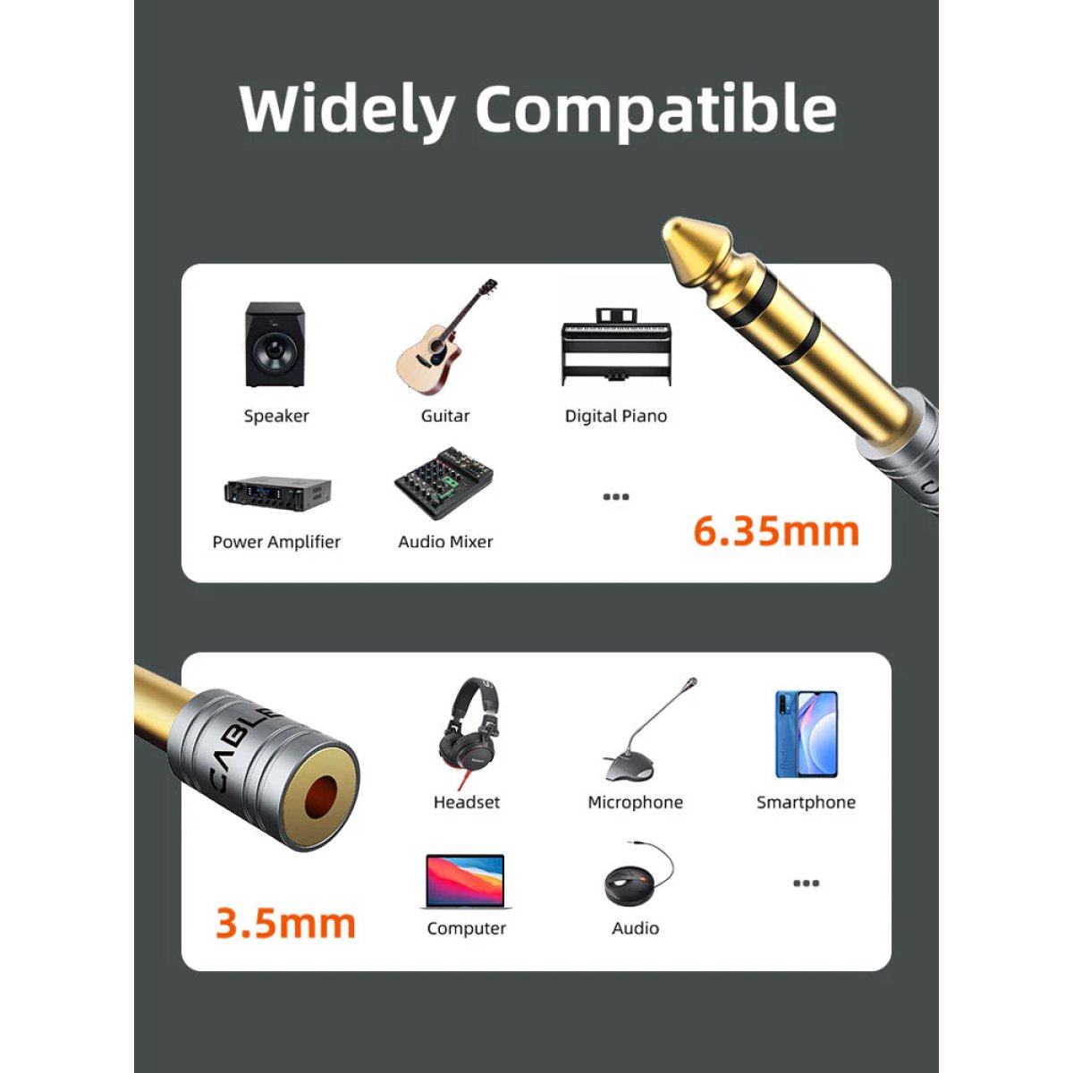 CT-6M3F-AG-7 CABLETIME αντάπτορας ήχου 6.3mm σε 3.5mm CT-6M3F-AG, gold plated, γκρι - Image 8