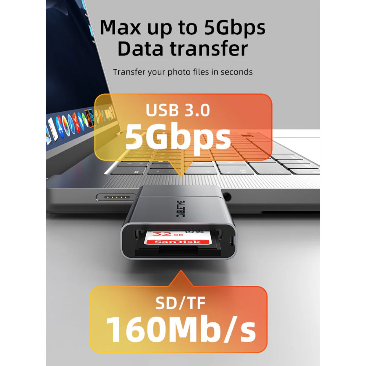 CABLETIME card reader CT-ACCD3-AG για SD & micro SD, USB 3.0, 5Gbps, γκρι - Image 4
