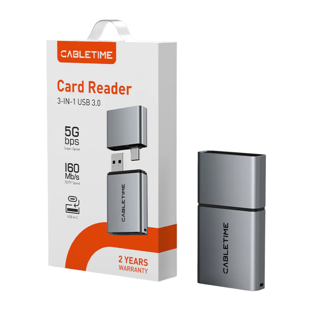 CABLETIME card reader CT-ACCD3-AG για SD & micro SD, USB 3.0, 5Gbps, γκρι - Image 8