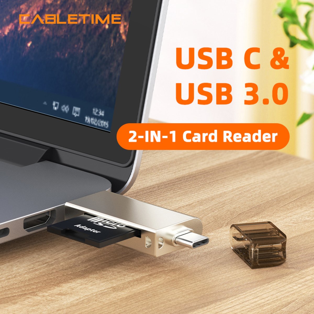 CABLETIME card reader CT-ACMCD2-ZG για SD & micro SD, USB 3.0, 5Gbps, γκρι - Image 2