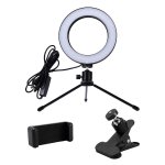 CABLETIME φωτιστικό δαχτυλίδι LED CT-LRL6-PB με μίνι τρίποδα & σφιγκτήρα, βάση smartphone, Φ16cm