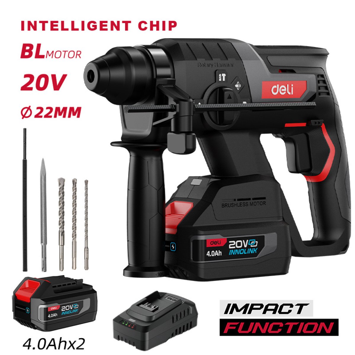 DE-DC20-2D4 DELI κρουστικό σκαπτικό μπαταρίας DE-DC20-2D4, Brushless, 20V, 2x 4Ah, 2J - Image 1