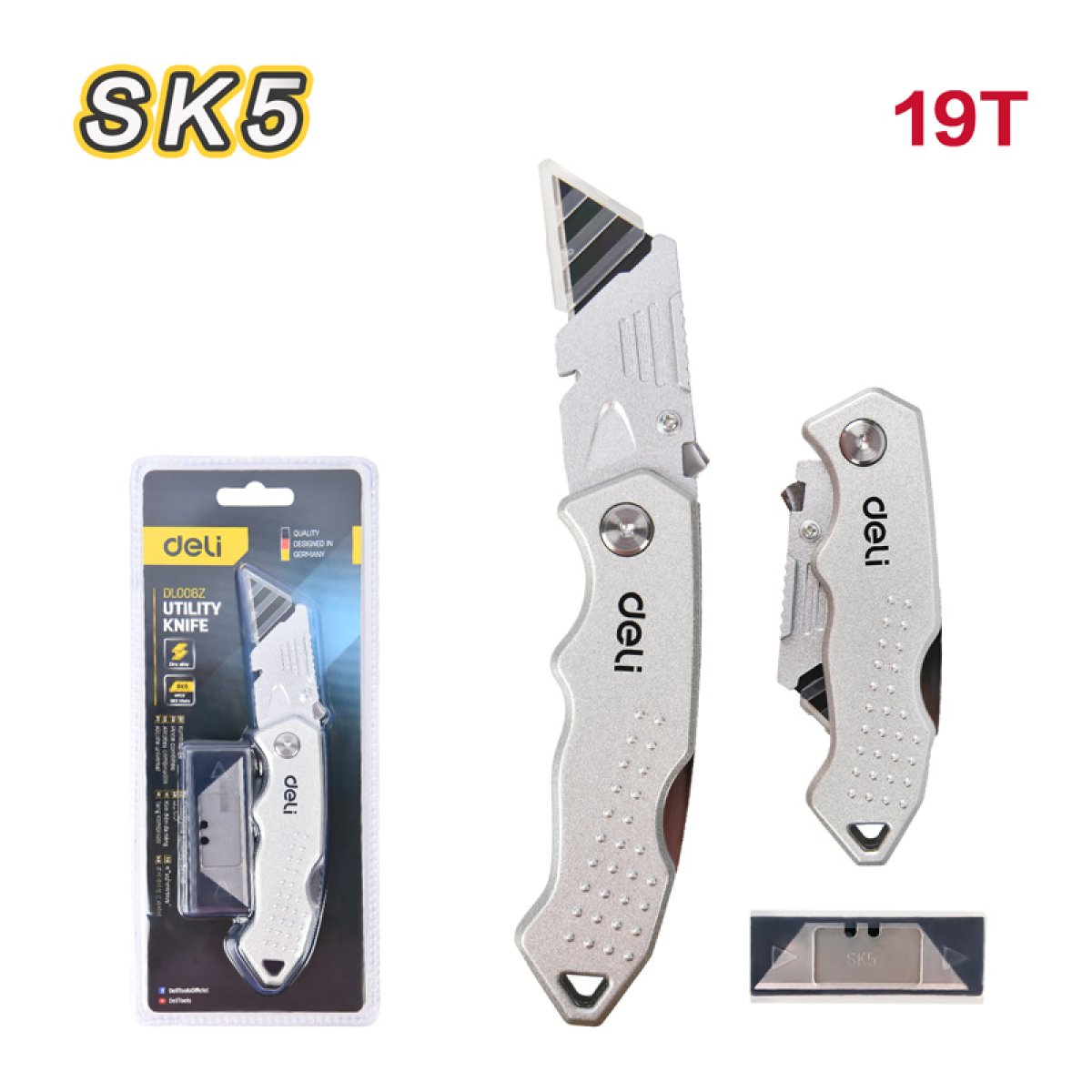 DL008Z-1 DELI κοπίδι DL008Z με ανταλλακτικές λεπίδες, μεταλλικό, 19mm, γκρι - Image 2