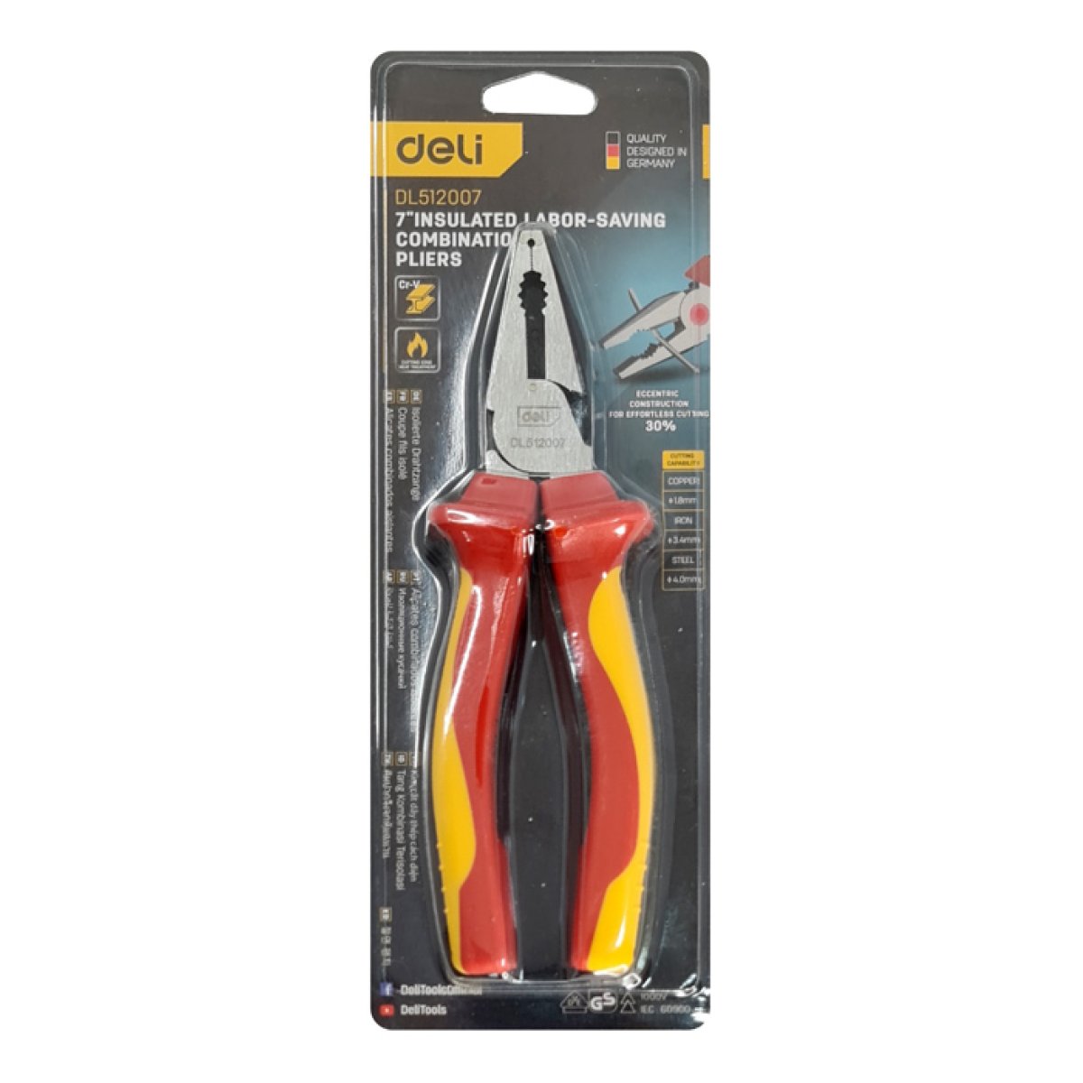 DELI πένσα ίσια ηλεκτρολόγου DL512007, μόνωση VDE 1000V, 18cm - Image 4