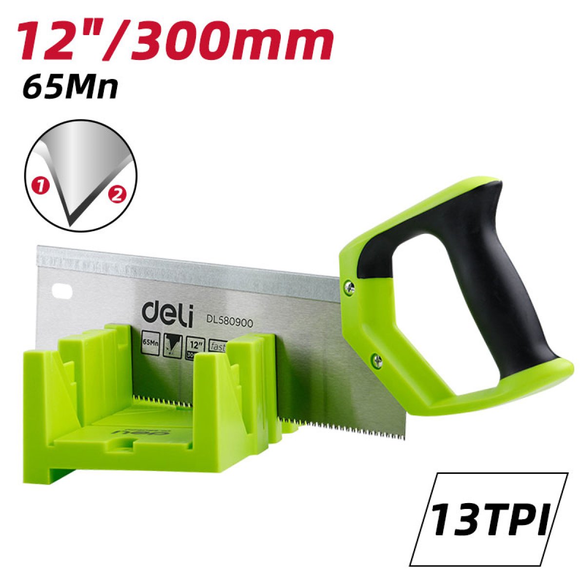 DL580900-3 DELI πριόνι ξύλου DL580900 με φαλτσοκούτι, 300mm, 13 TPI - Image 4