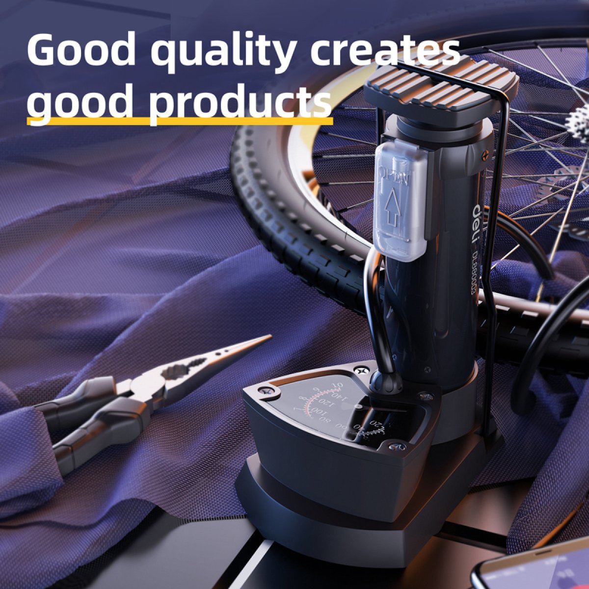 DELI τρόμπα ποδιού DL880003 με μανόμετρο, 140PSI, μαύρη - Image 2