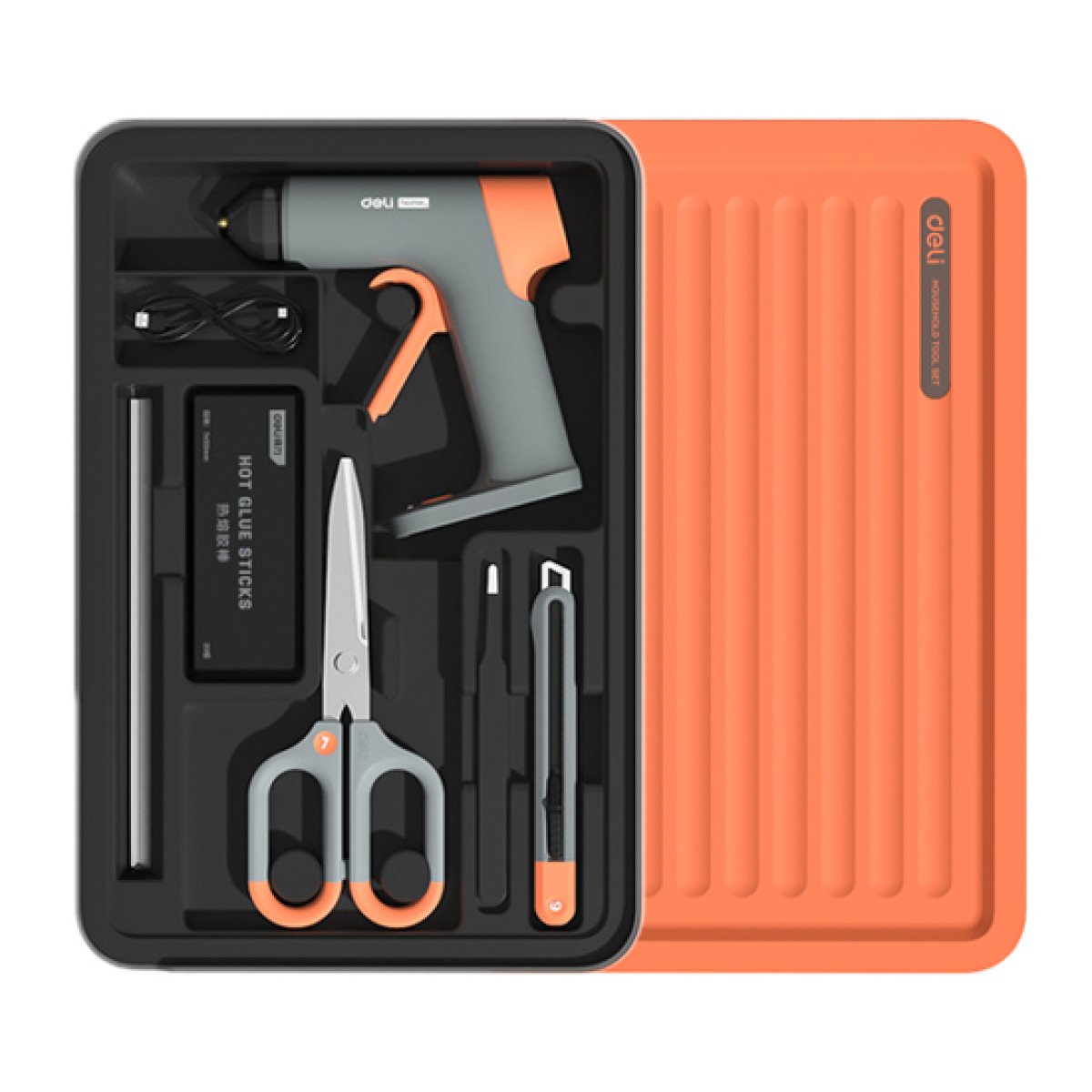 DELI σετ εργαλείων με πιστόλι θερμοκόλλησης H1001-C, 7τμχ - Image 1