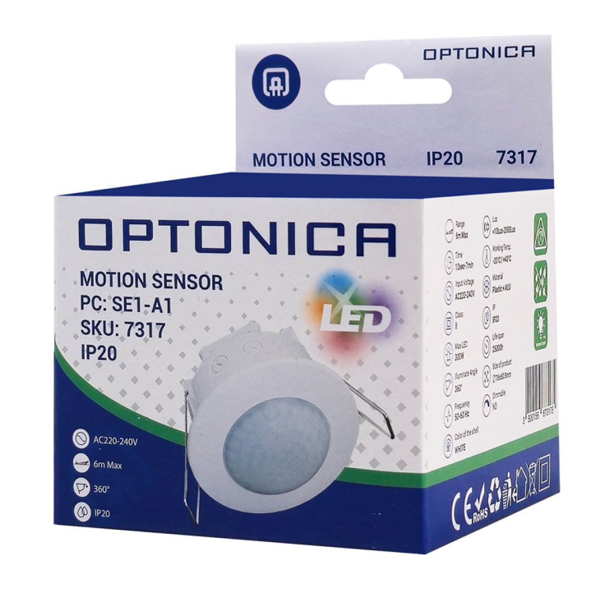 OPTONICA αισθητήρας κίνησης 7317, χωνευτός, 360°, 6m, IP20, λευκός - Image 3