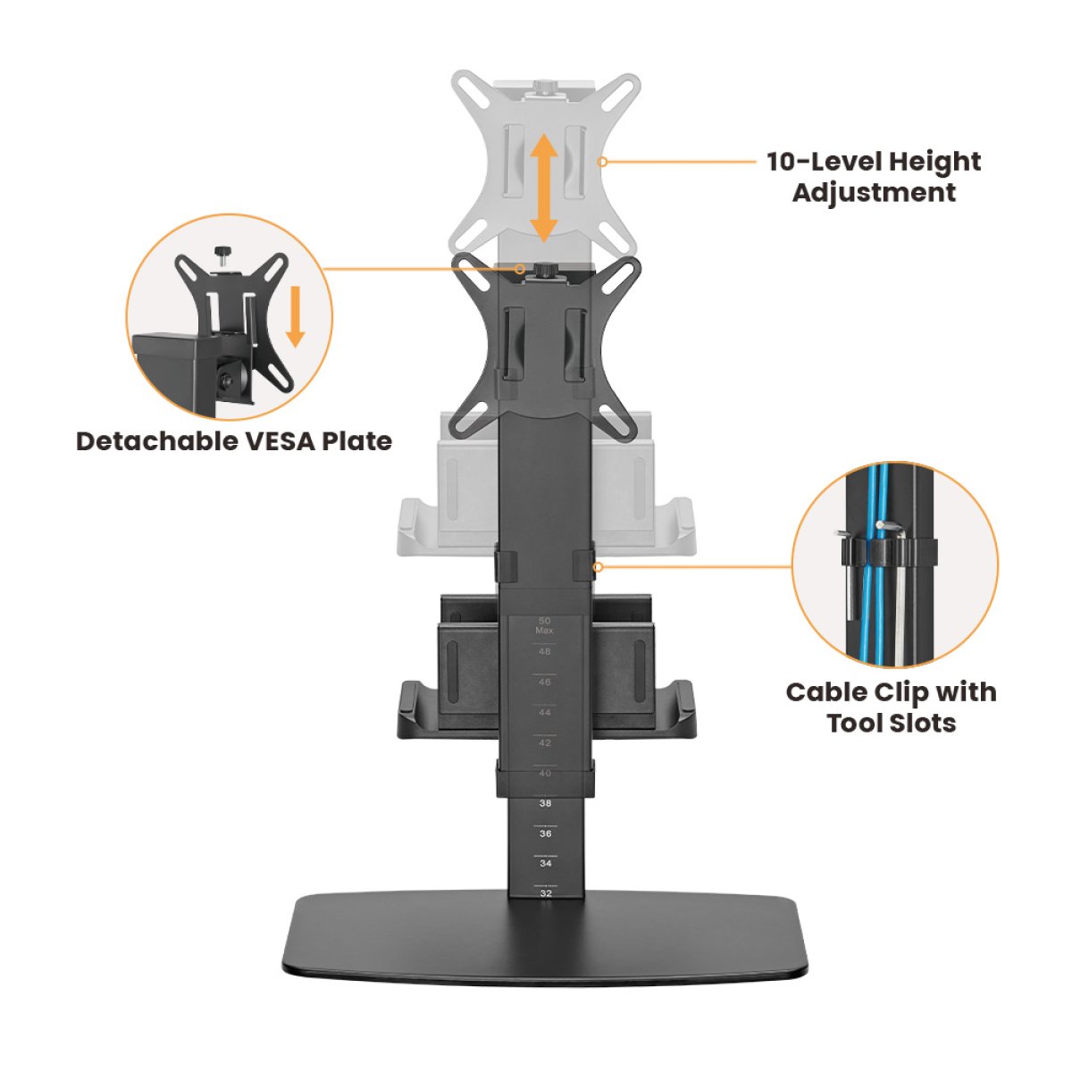 POWERTECH βάση γραφείου οθόνης PT-1449 με βάση mini PC, 17-32", έως 8kg - Image 5