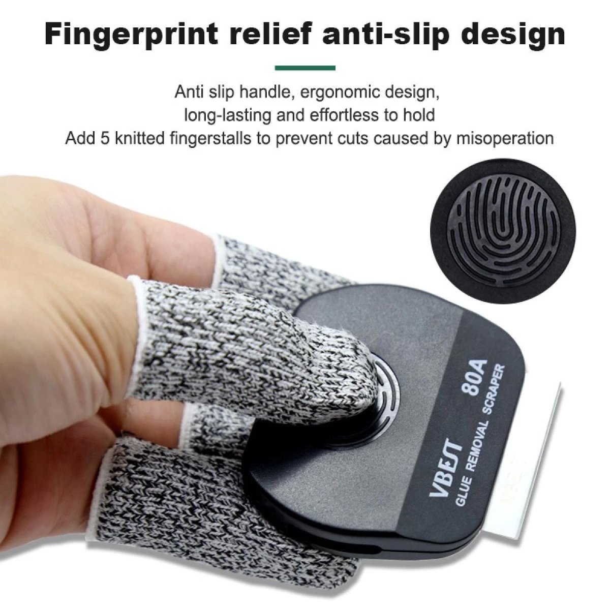 BEST εργαλείο αφαίρεσης κόλλας VBST-80B με 9x λεπίδες & 5x finger sleeves, για επισκευές κινητών - Image 2